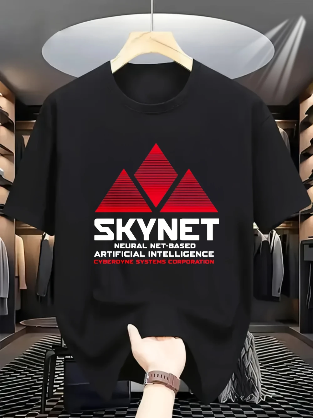 Men's Short Sleeve T-Shirt - White with SkyNet Logo Print, Sci-Fi Movie Theme, Casual Daily Wear & Fan Event Apparel