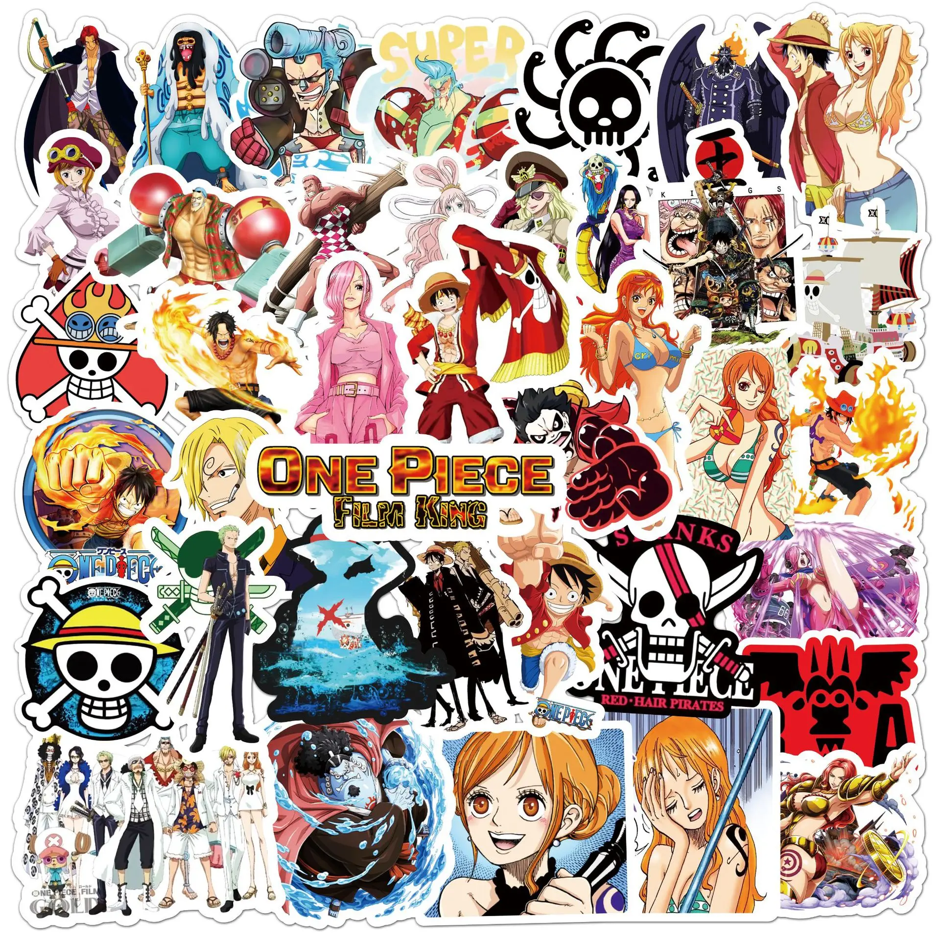 

50pcs Classic Hot-blooded Cartoon Straw Hat Wang Graffiti Sticker One Piece Mobile Phone Laptop Diy Decorative Sticker Toys Gift