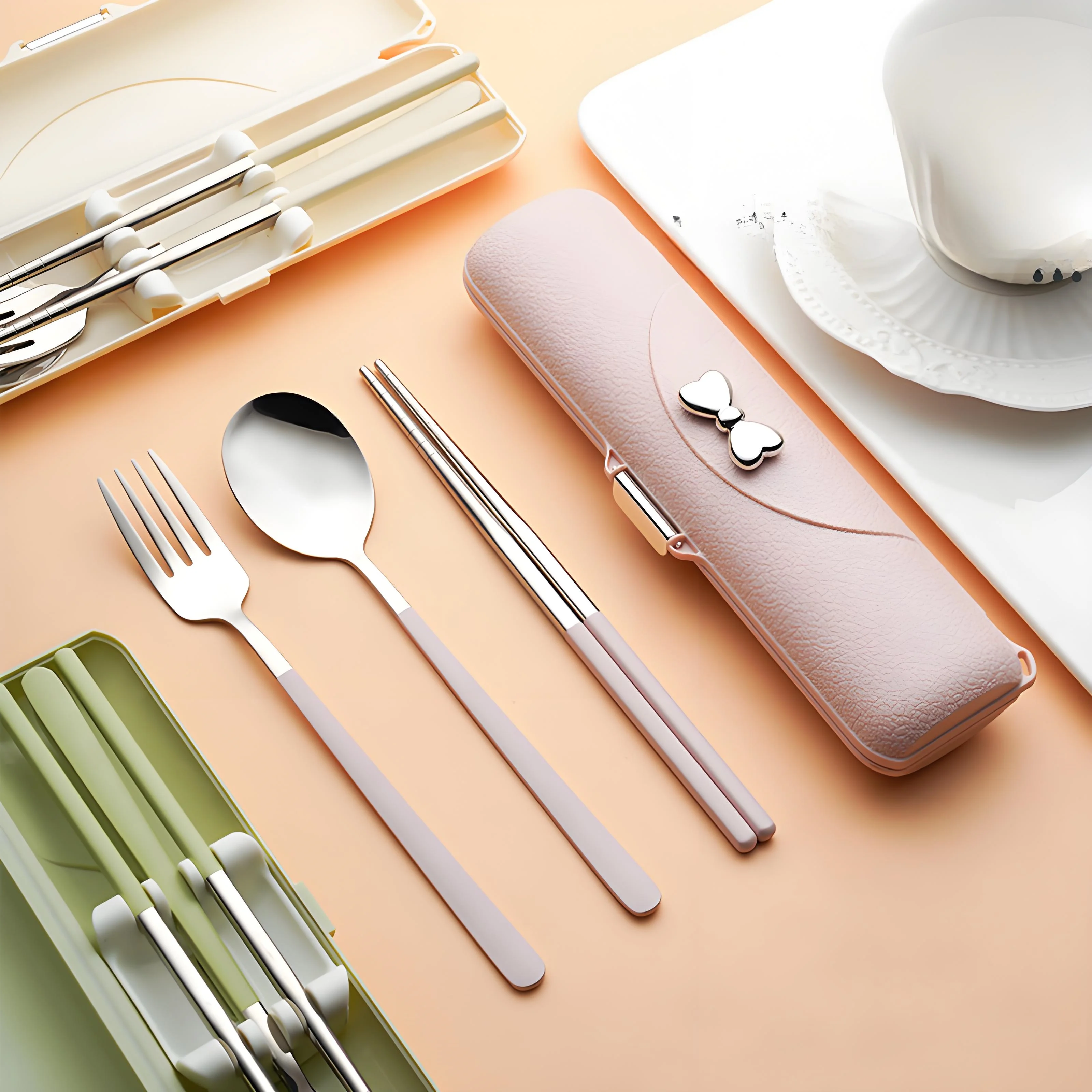 Juego de vajilla de acero inoxidable 3 en 1: cuchara/tenedor/palillos lista para viajar, 3 piezas, elementos esenciales para exteriores/campos ✔ Antioxidante