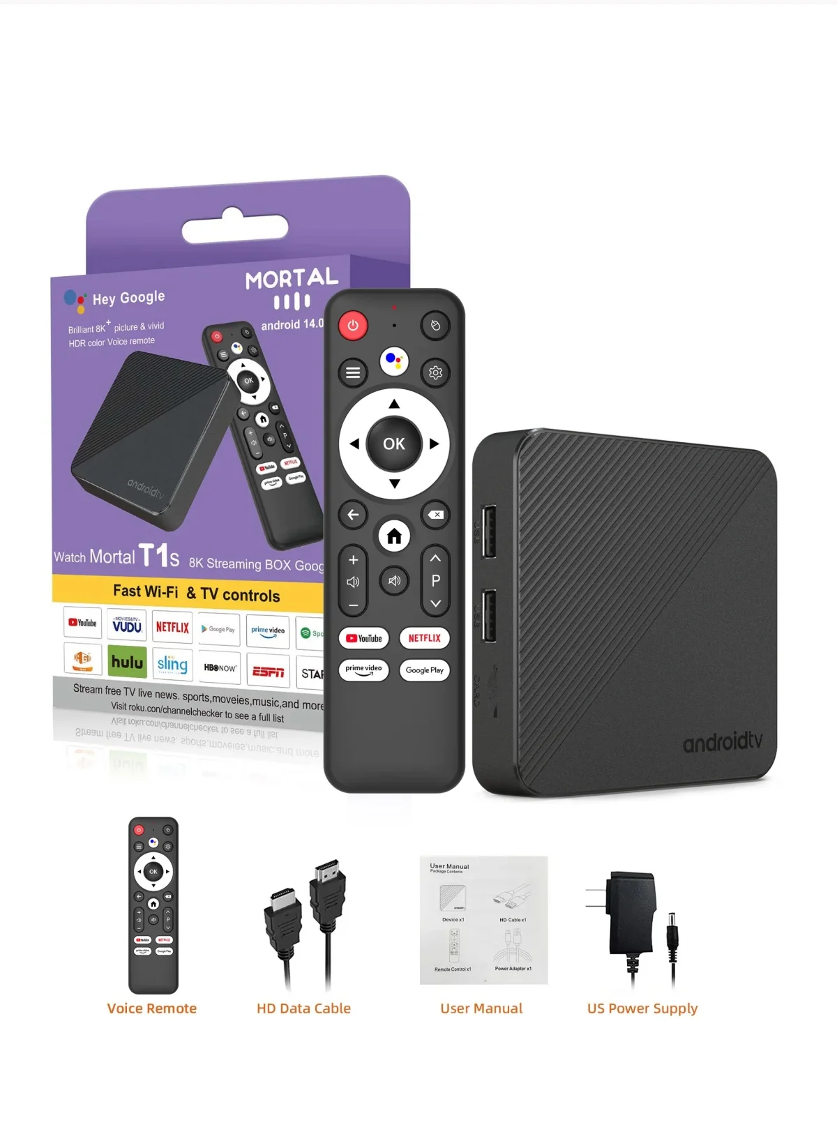 Android 14 TV Box Mortal T1S Wifi6 Smart 4K المسرح المنزلي Free Live TV Set Top Box AllwinnerH313 Netflix YouTube 100M Bluetooth