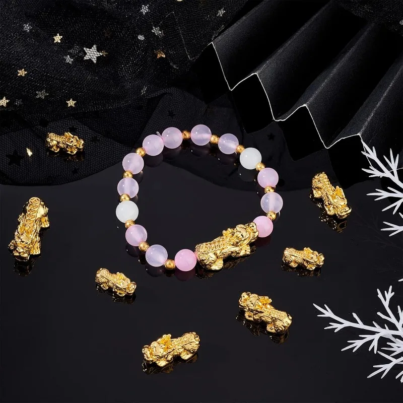 18Pcs 3 Style 24k Gold Plated Pixiu Spacer Bead 3D Metal Chinese Fengshui Lucky Bead for Necklaces Bracelets Key Chains