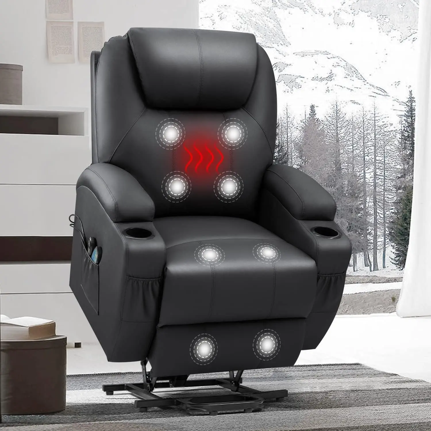 

Electric Power Lift Recliner Chair for Elderly Reclining Sofa for Living Room with Massage and Heat Side Pockets and Cup Holders