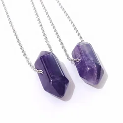 Natural Amethysts Crystal Stone Pendant Stainless steel Chain Quartz Collar for Women Size 25x10mm Jewelry  Wholesale