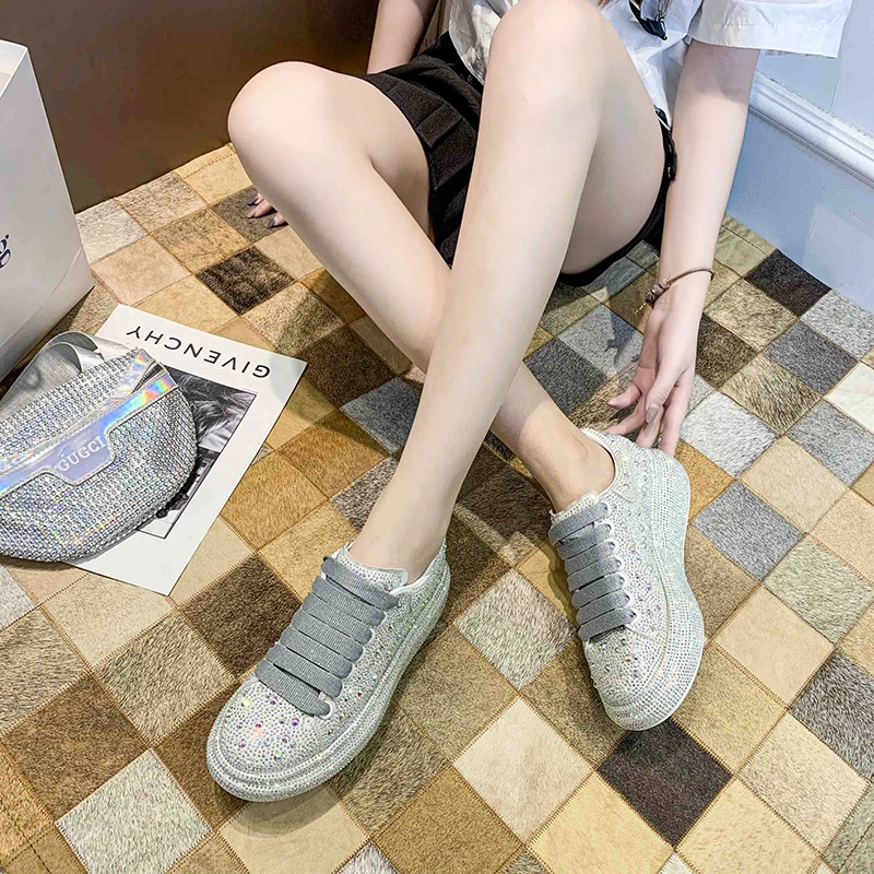 

Luxury Crystal Women Causal Shoes Designer Platform Woman-shoes Belt Diamond Casual Sport Shoes Rhinestone Fashion Sneakes 35-42