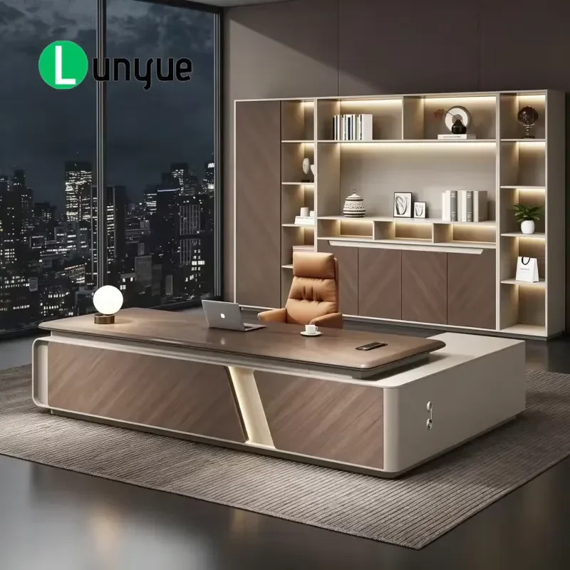 L Shaped Executive Wooden Desk For CEO Manager Office Furniture Large Workstation Sturdy Computer Table Home Business Use