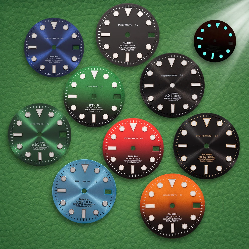 

S Logo Dial 28.5mm Gradient NH35 sun Dial Fit NH35/NH36/4R/7S Japanese Movement Ice Blue Luminous Watch Modification Accessories