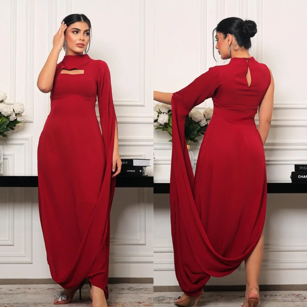 

Customized Jersey Pleat Cocktail Party A-line One-shoulder Bespoke Occasion Gown Midi Dresses
