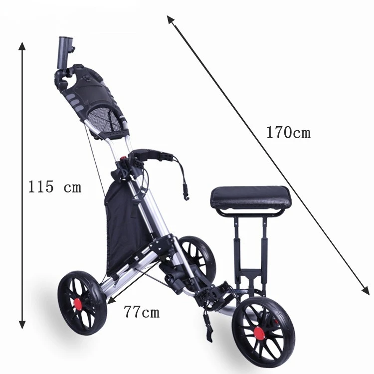 Golf Three-wheel Trolley, Foldable, Aluminum Alloy Ball Trolley, Portable Foot Brake Trolley With Seat