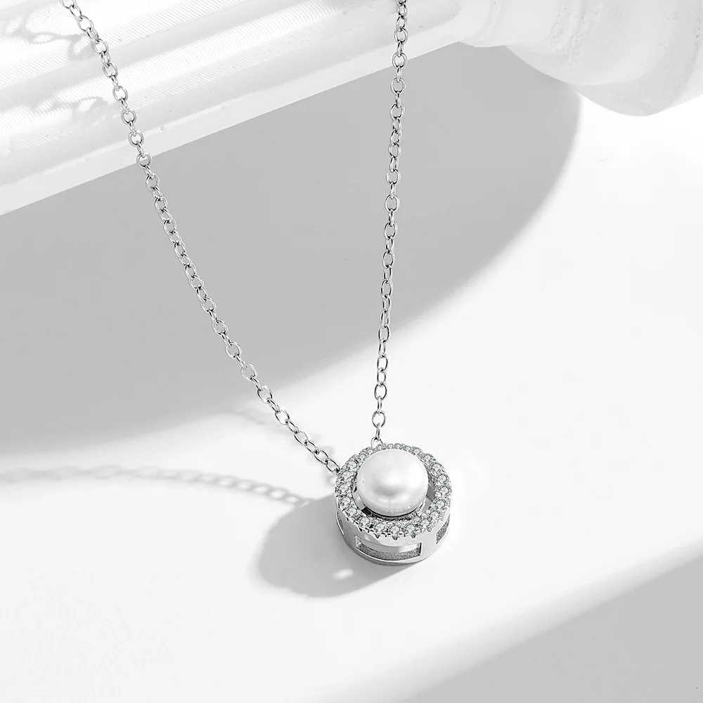 Withered Natural Pearl Necklace S925 Sterling Silver Versatile Diamond Studded Collarbone Chain