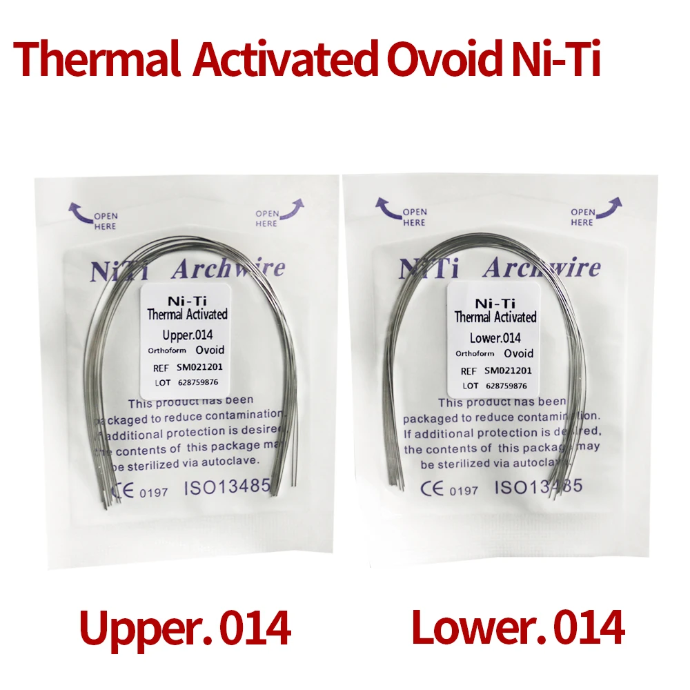 10Packs 100Pcs Orthodontic Dental Archwire Thermal Activiated Niti Wire Ovoid Form 5Packs Upper and 5Packs Lower