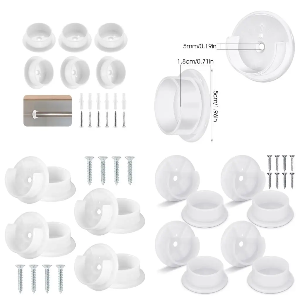 White Closet Rod End Support Plastic Poles Sockets for Home Wardrobe Systems high quality