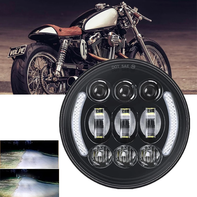 

Black 5.75 Inch LED Headlight 5 3/4" Led DRL Waterproof Motorcycle Headlights For Harley Sportster 883 XL883 FXCW Moto Lamp