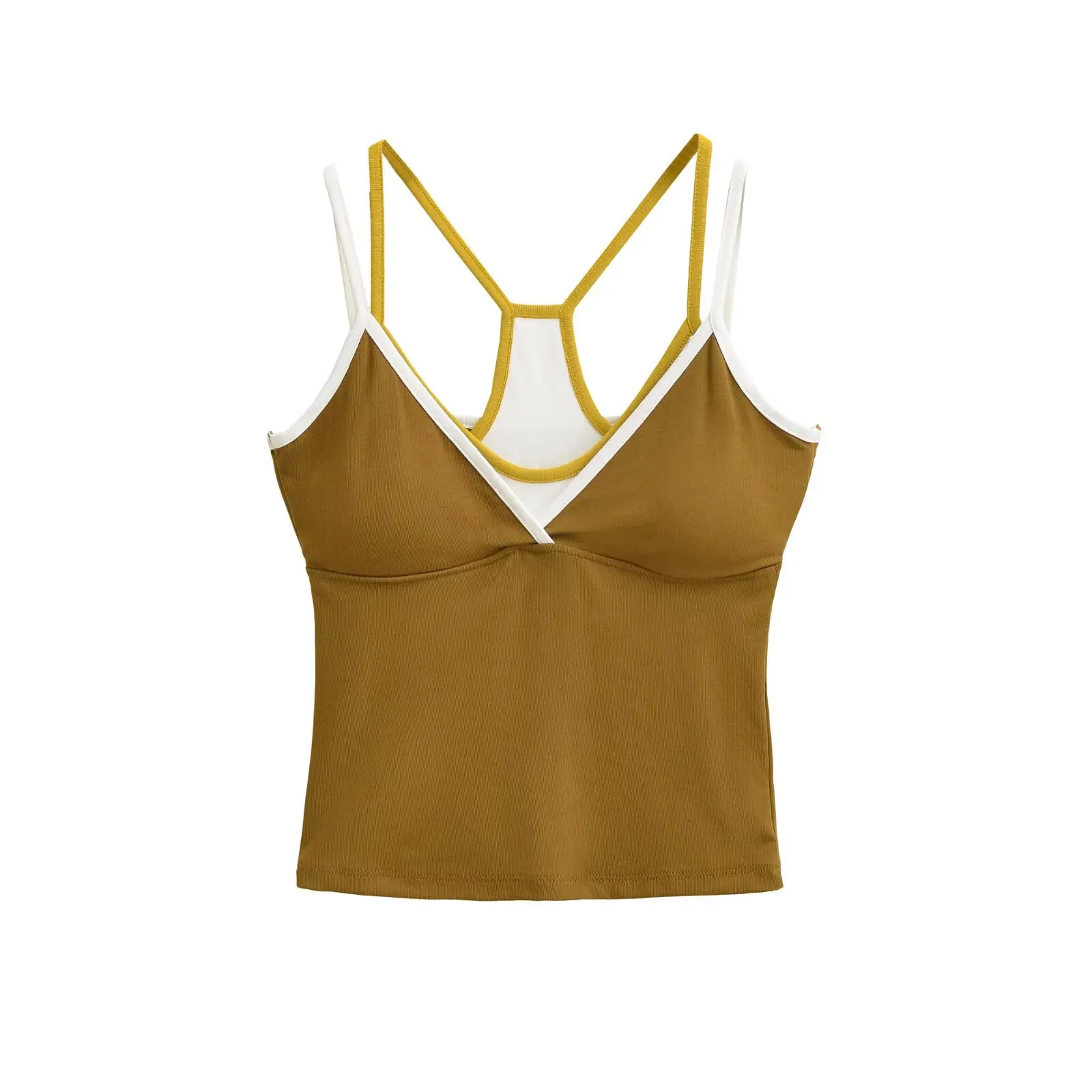 디자인 센세이션 슬림핏 스트랩 베스트 여성 아우터웨어 여름 섹시 패드 내장 슬림 탑 브이넥 롱