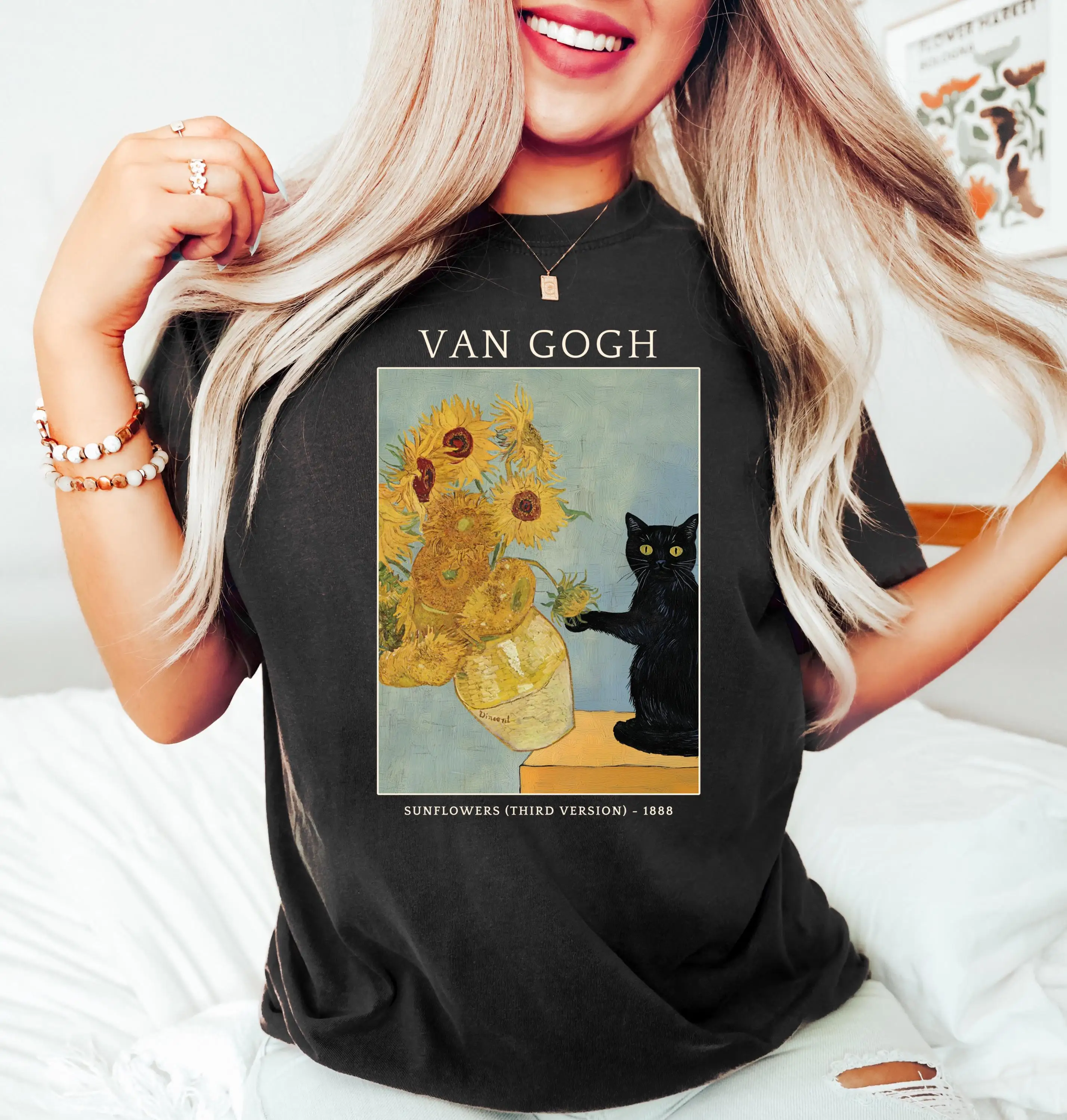 Van Gogh Cat Shirt, Vintage Art Tee, Black Cat Shirt, Sunflower Cat T-Shirt, Aesthetic Painting Tee, Funny Art Lover Sweatshirt