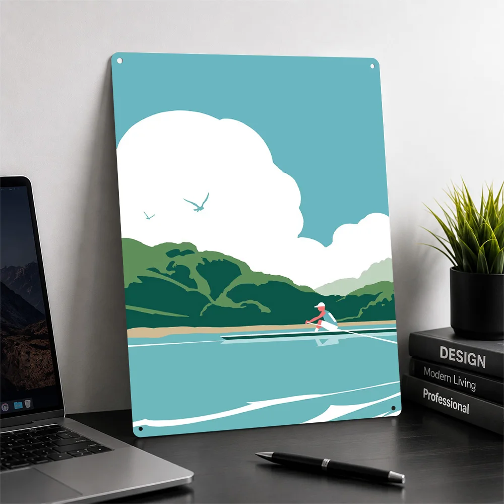 Rowing on a Serene Lake Metal Poster Perfect Gift for Fans Lovers Personalized Wall Art Metal Sign for Room Decoration Items