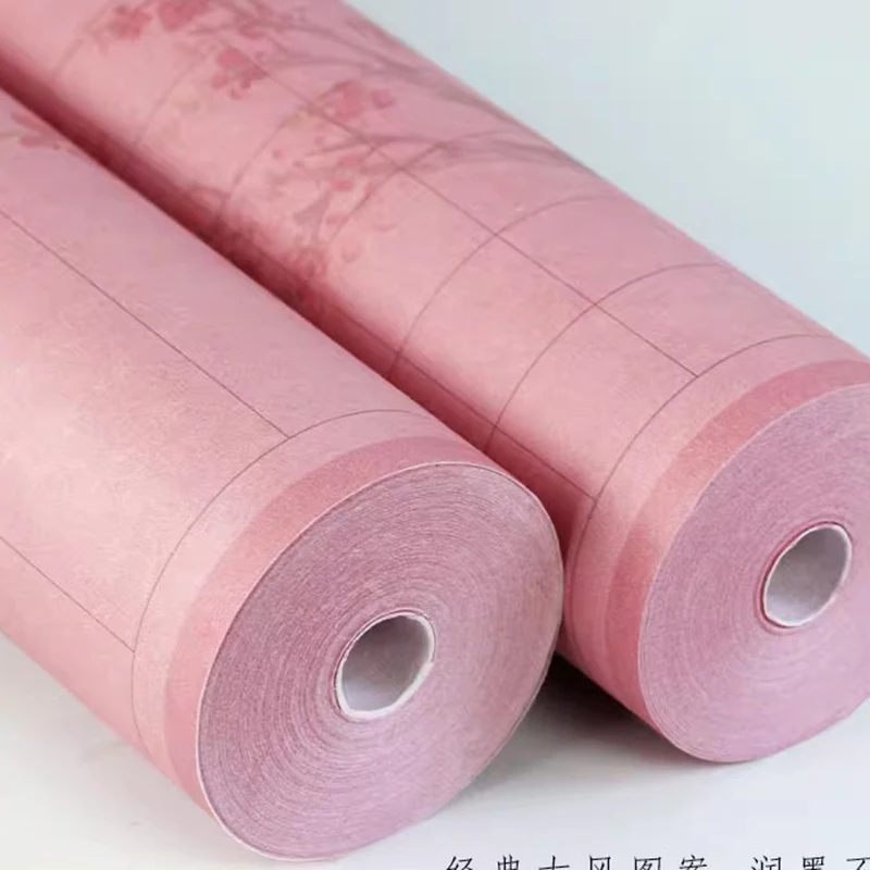 Pink Half Ripe Long Scroll Xuan Paper Grids Vertical Soft Brush Regular Script Calligraphy Painting Art Supplies