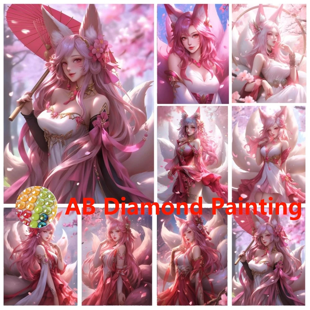 

Набор для алмазной вышивки крестиком AB Pink Sexy Nine Tailed Fox 5D DIY