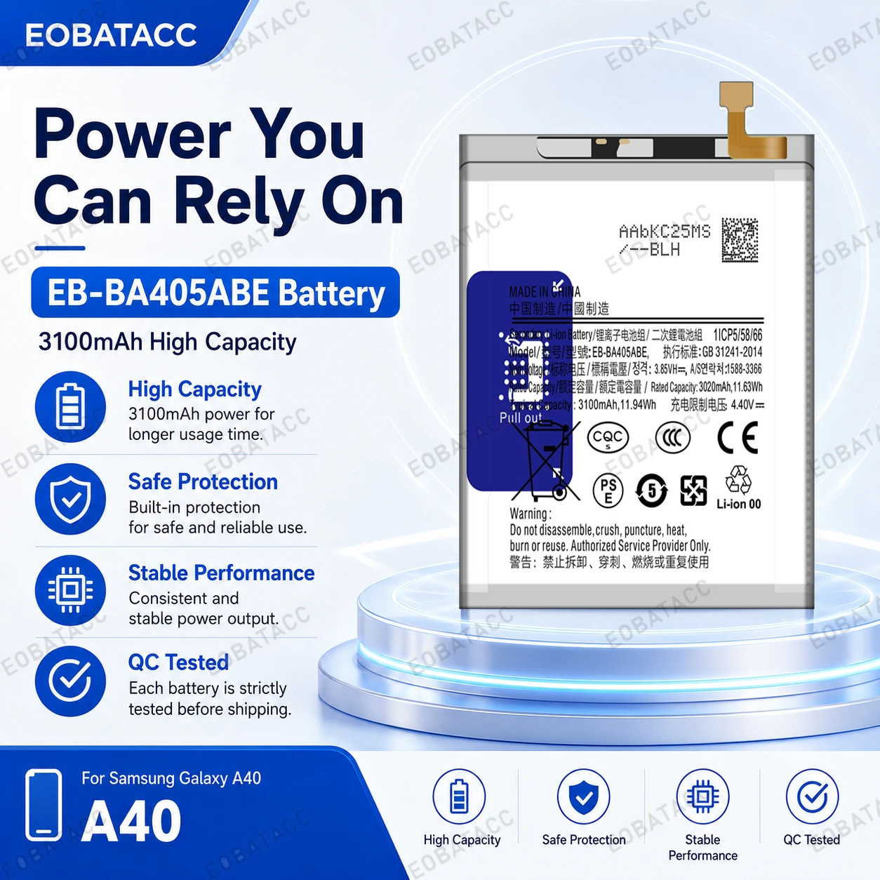 3100mAh EB-BA405ABE Replacement Battery for Samsung Galaxy A40 battery Repair Tools Kit