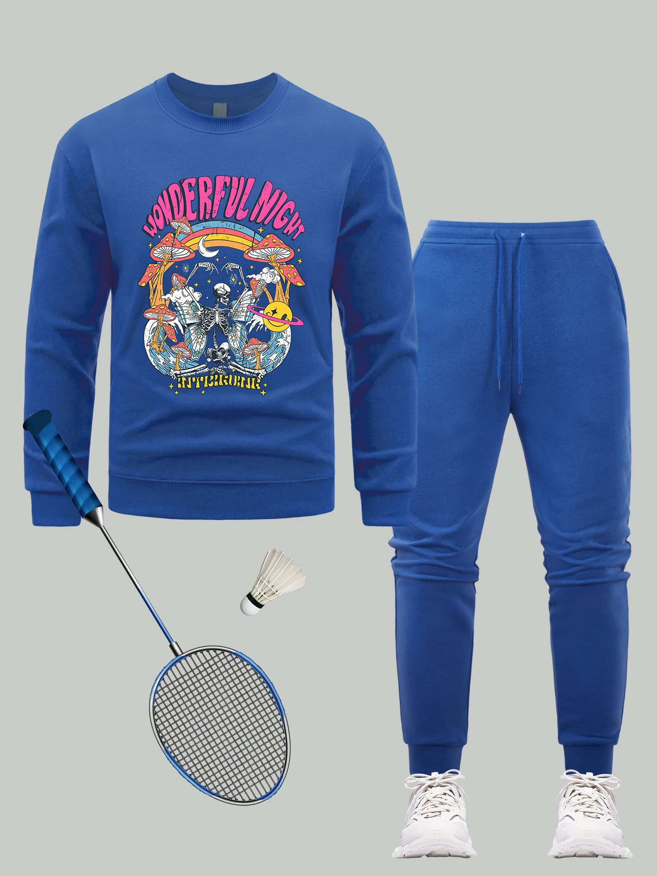 

Wonderful Night Skeleton Butterfly Wave Print Sweatshirt Suit Autumn Sport Pants Fleece Fashion Pullover Comfy Casual Sportswear