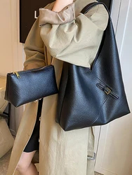 Women Soft Leather One Shoulder Bags Autumn Solid Color Versatile Casual Big Handbags Lady Commuter Composite Bag