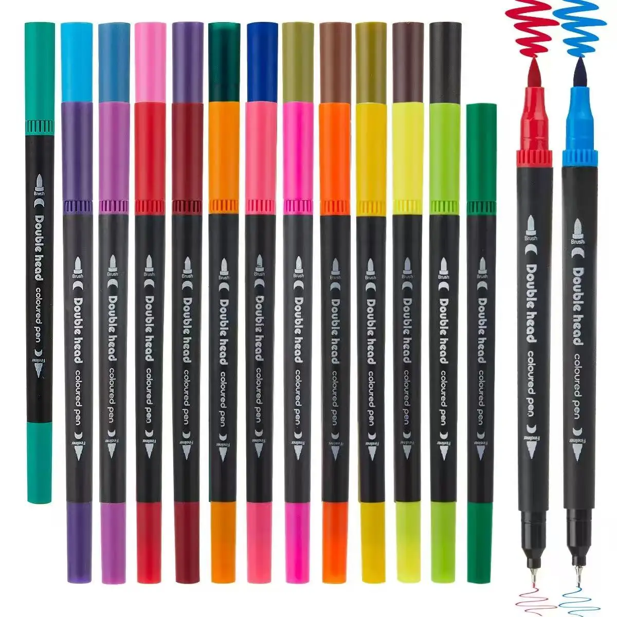 

12/24/36PCS Double Nib Art Pen Kit, Precision Fine Tip & Soft Brush, Smudge-Proof, Vibrant Coloring Pens for School Art Supplies