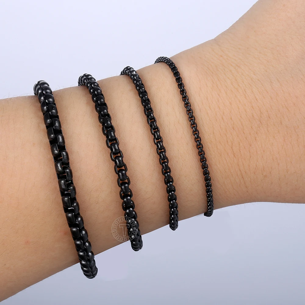 2/3/4/5mm Black Color Round Box Bracelet Link For Men Women Stainless Steel Bracelets Daily Party Jewelry Gifts DKBM143