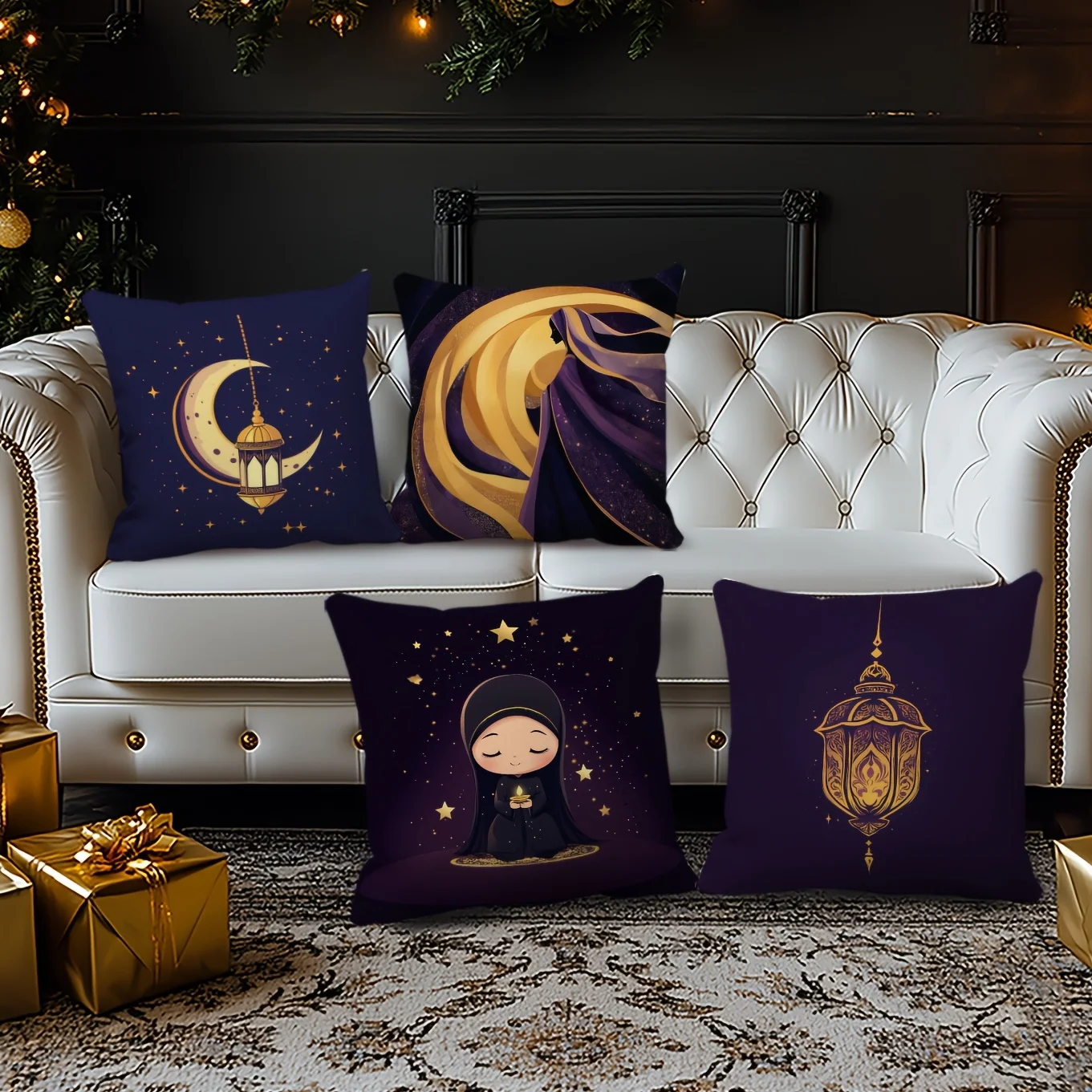 1pc Ramadan Eid Decorative Throw Pillow Covers Muslim Islam Style Cushion Cases for Home Sofa Bedroom