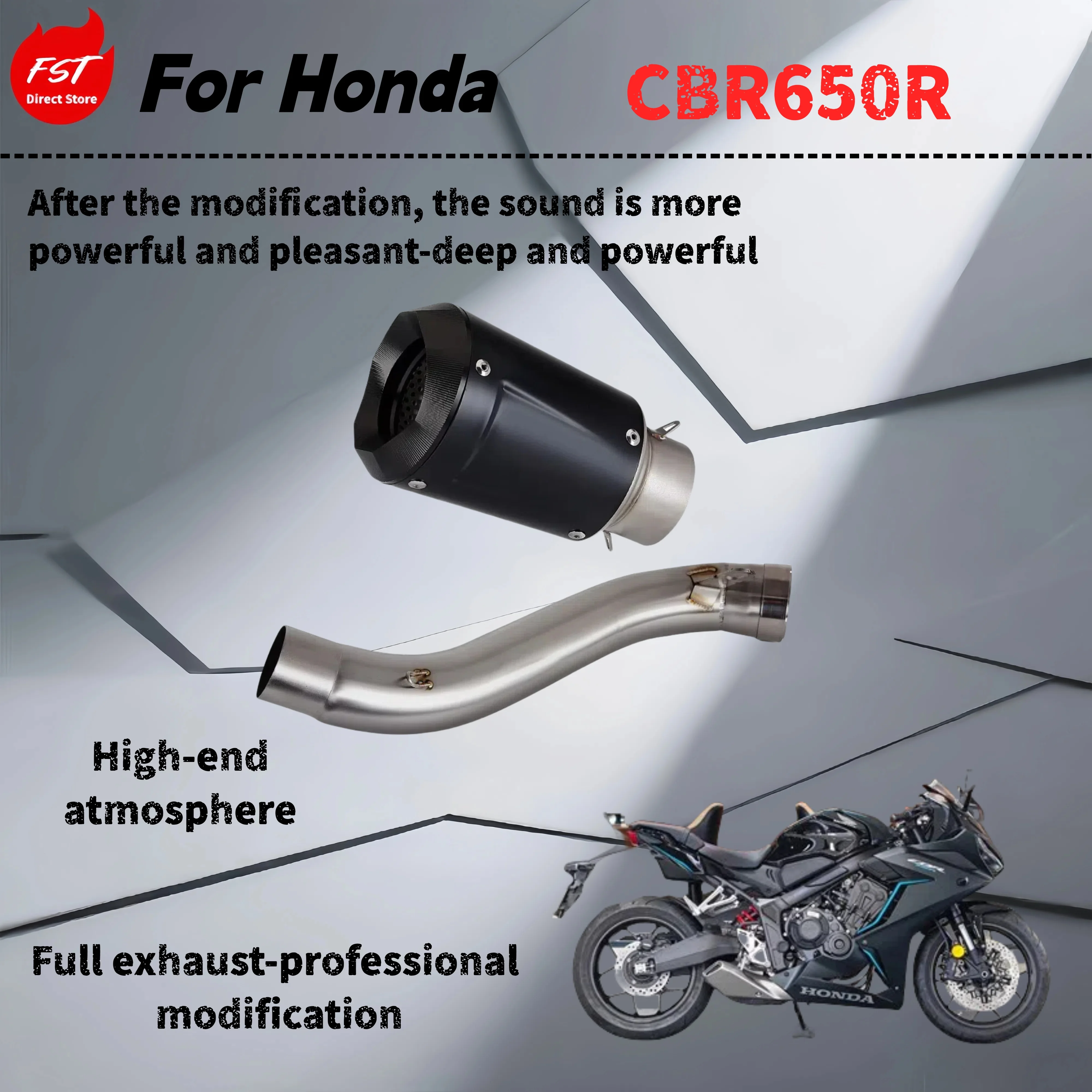 

Для Honda CBR650R-Модифицированная выхлопная труба со средним хвостом — звук глубокого, богатого и мощного.