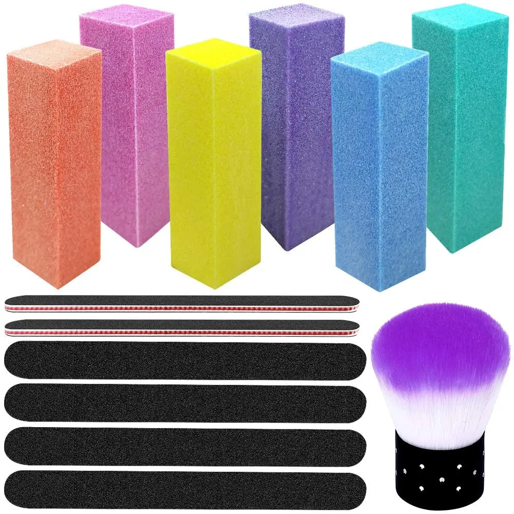 LANDOT Nail Files and Buffers, Professional Manicure Tools Kit Rectangular Art Care Buffer Block Tools 100 180 Grit 12 pcs(Black