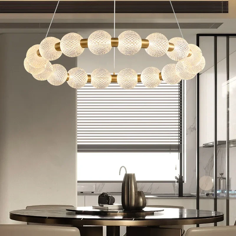 Modern Luxury Round Glass LED Ceiling Chandelier Living Room Lamp Kitchen Island Hanging Lamp Dining