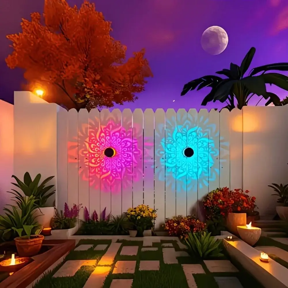 Sunflower Mandala Solar Wall Lamp LED Waterproof Garden Decorative Light Metal Hollow Pattern Fence Wall Light Outdoor Night