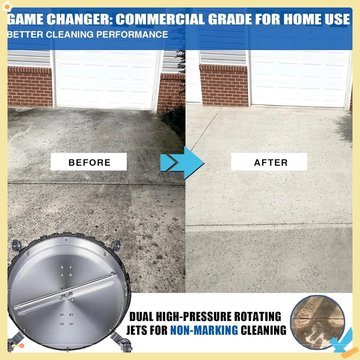 Accesorio limpiador de superficies para lavadora a presión con ruedas, accesorio de lavadora eléctrica de acero inoxidable para limpieza de terraza, patio y acera