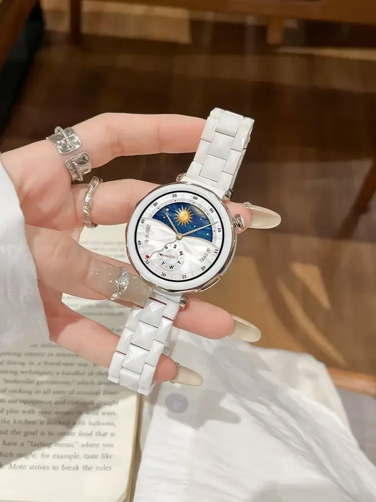

18mm Ceramics Strap for Huawei GT5 41mm/ GT5 Pro 42mm,Women Fashion Replacement Stainless Steel Buckle Watchband for GT4 41mm