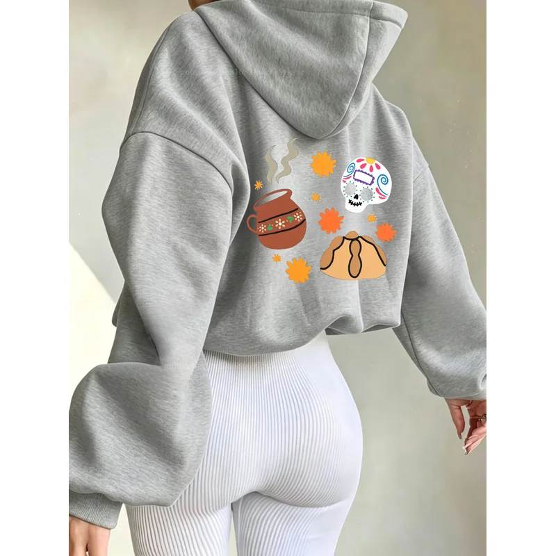 2026 Funny Vintage Oversized Hoodie Halloween Gifts Sugar Skull And Pot Pattern Autumn Winter Fall Clothes Y2K Sweatshirt