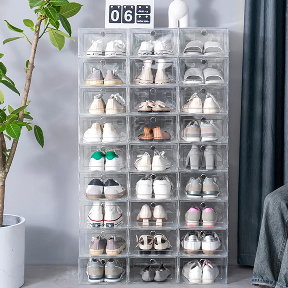 

6pcs Transparent Shoes Storage Boxes Stackable Plastic Shoe Containers Breathable Dust-Proof Moisture-Proof Waterproof For