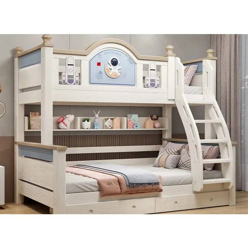 【Best-selling】Cherry Upper Bunk Solid Wood Light Two-layer High And Low Children's Beds Separate Mother