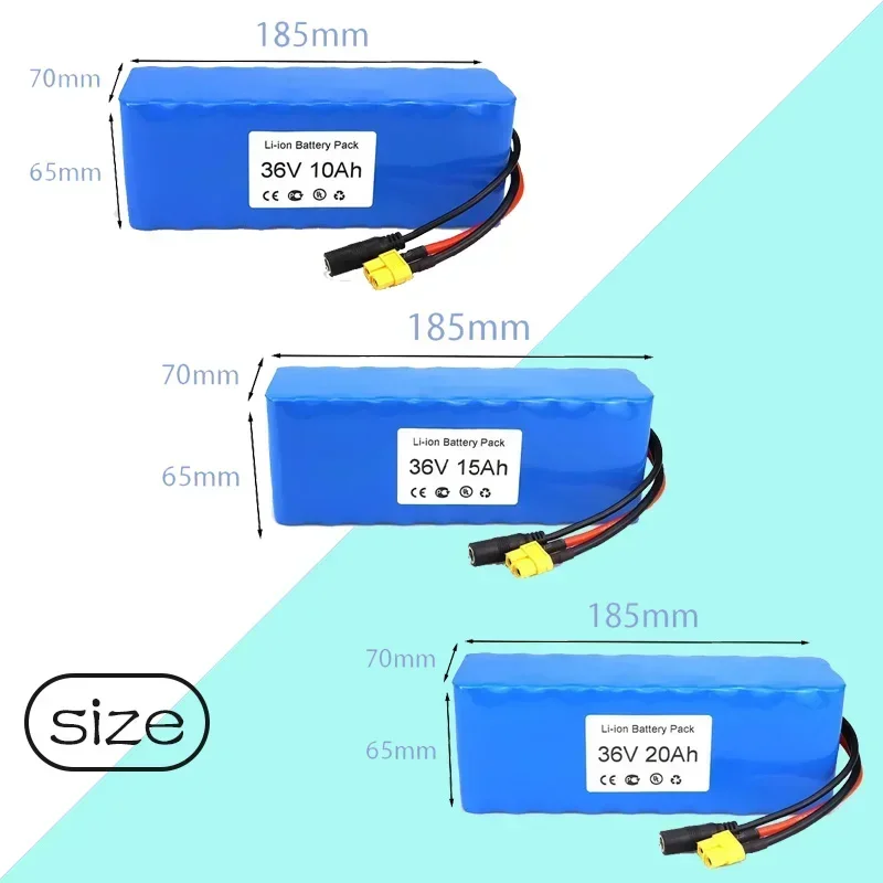 High Power Battery Li-ion 36V Ebike Battery Pack 10Ah 15Ah 20Ah T-Plug XT60 Connector and BMS