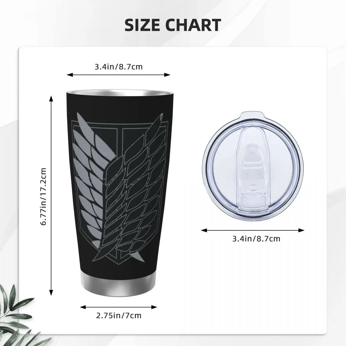 Attack On Titan Stainless Steel Tumbler Vacuum Insulated Mugs Thermal Cold Cup Straw With Lid 20oz
