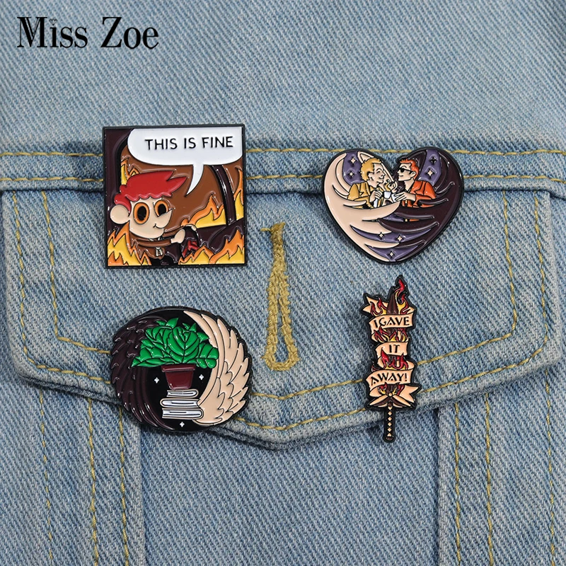 

THIS IS FINE Enamel Pins Custom Fantasy Comedy Movie Brooches Lapel Badges Cartoon Animal Jewelry Gift for Kids Friends