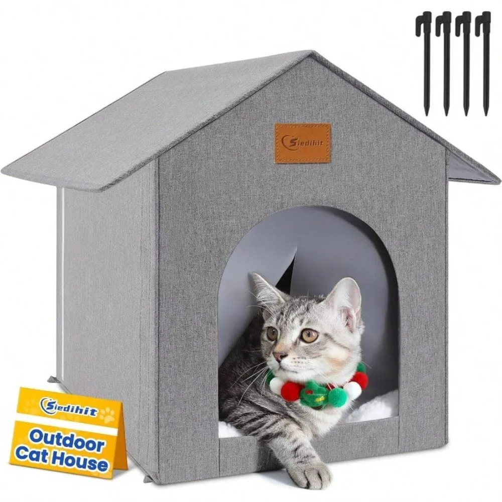 

Outdoor House Shelter, Outside Waterproof House Outdoor/Indoor Cats, Insulated Bed All Seasons With Cozy Cushion