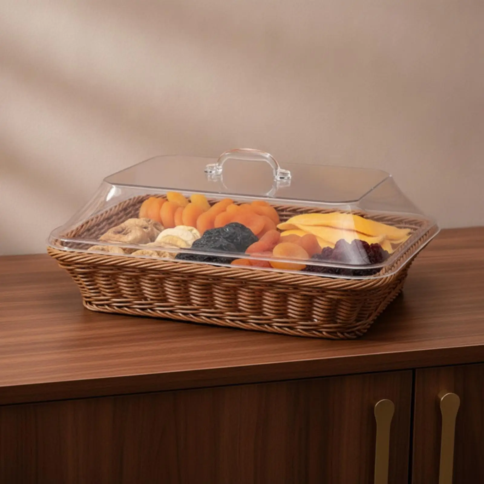 Transparent Acrylic Serving Basket with Woven Texture for Vegetable Snack Display