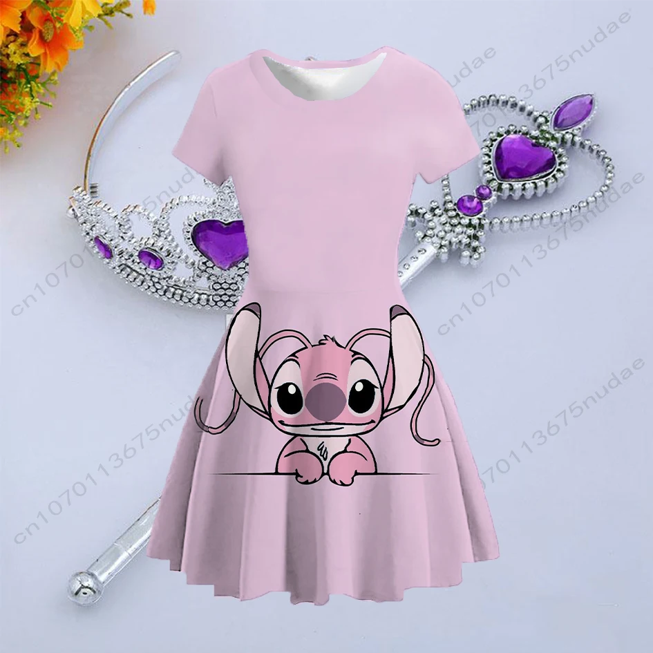 

fairy tale series princess dress Disney Stitch cute quiet elegant cartoon print waist sexy party dress girls children's clothing