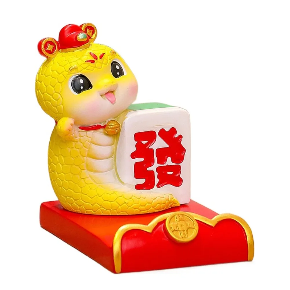 

Figurine Snake Year Mascot Phone Stand Resin Craft Slot Design Mobile Phone Bracket Ornaments Red China-Chic