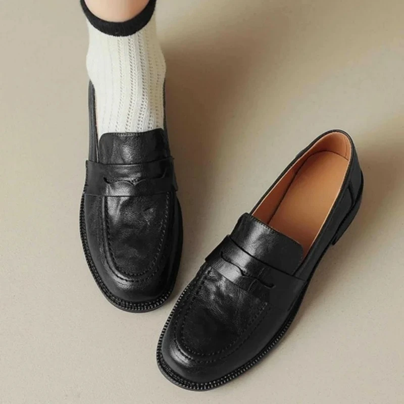 Mocasines de Mujer nuevos mocasines de cuero zapatos planos negros sin cordones con suela suave cómoda para Otoño Invierno ropa Casual
