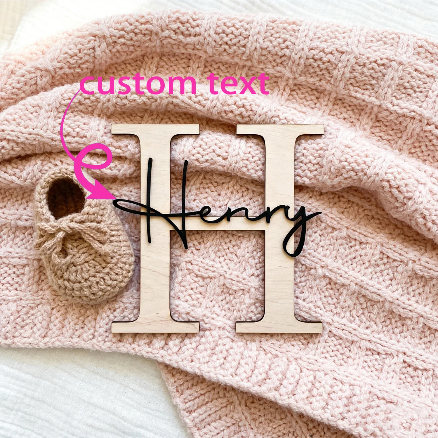 1pc Custom Large Monogram Initial Wooden Name Sign Personalized Cursive Text Wall Door Home Decor Gift