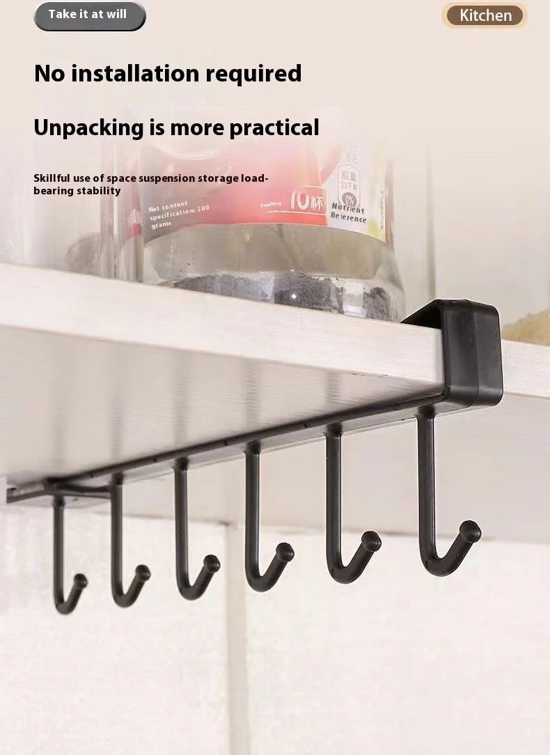 6 hook coffee cup holder black and white hook rack multifunctional kitchen cabinet sundries storage rack storage rack