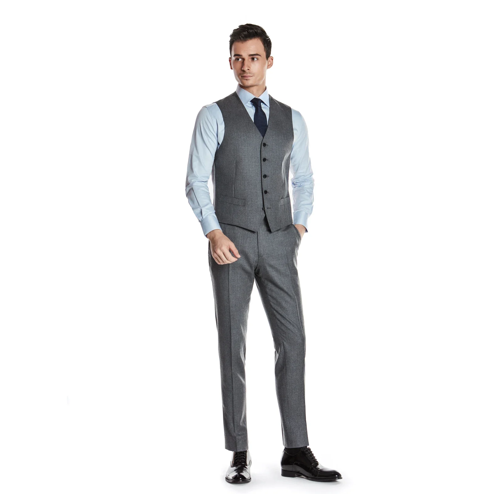 

Premium Texture 100% Wool Grey Formal Casual Classic Business Set Vest for Men