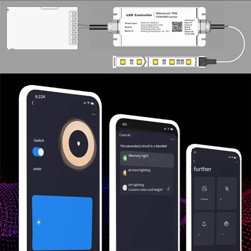 GROCE-Tuya WIFI DC12V 24V LED Strip Waterdichte Controller IP68 Regenbestendig Met Tuya Voice Afstandsbediening