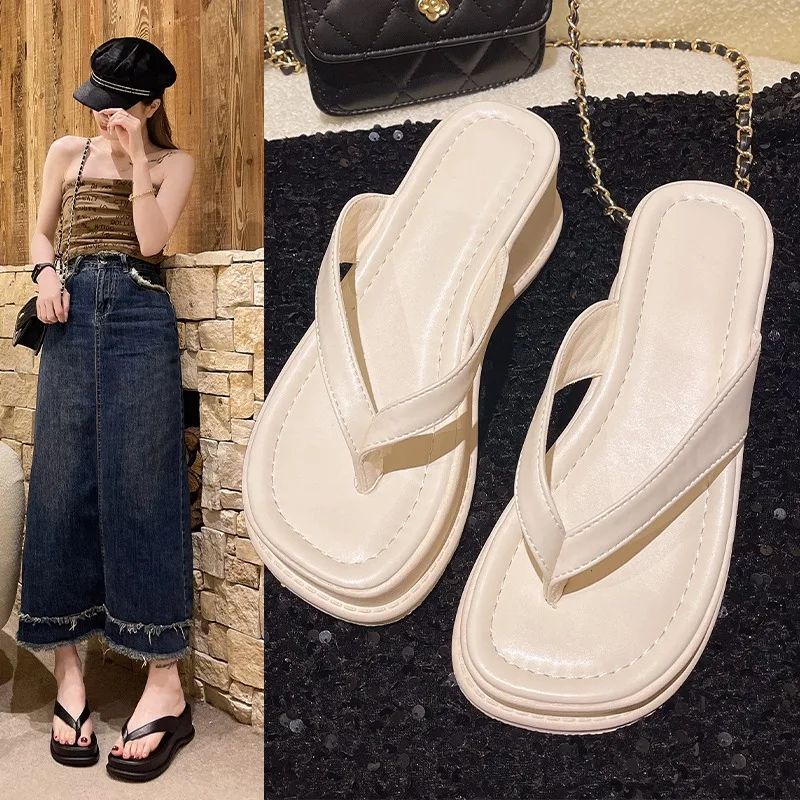 

Summer 2025 Beach Feel Thick Heel Sandals Women's Outdoor Slip-On Shoes Leather Comfortable Style Sandals Женская Обувь