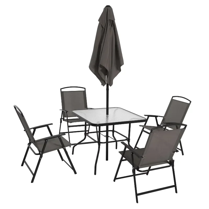 -Mainstays Albany Lane Juego de comedor para patio al aire libre de 6 piezas, mecedora gris, silla de exterior Tuinmeubelen